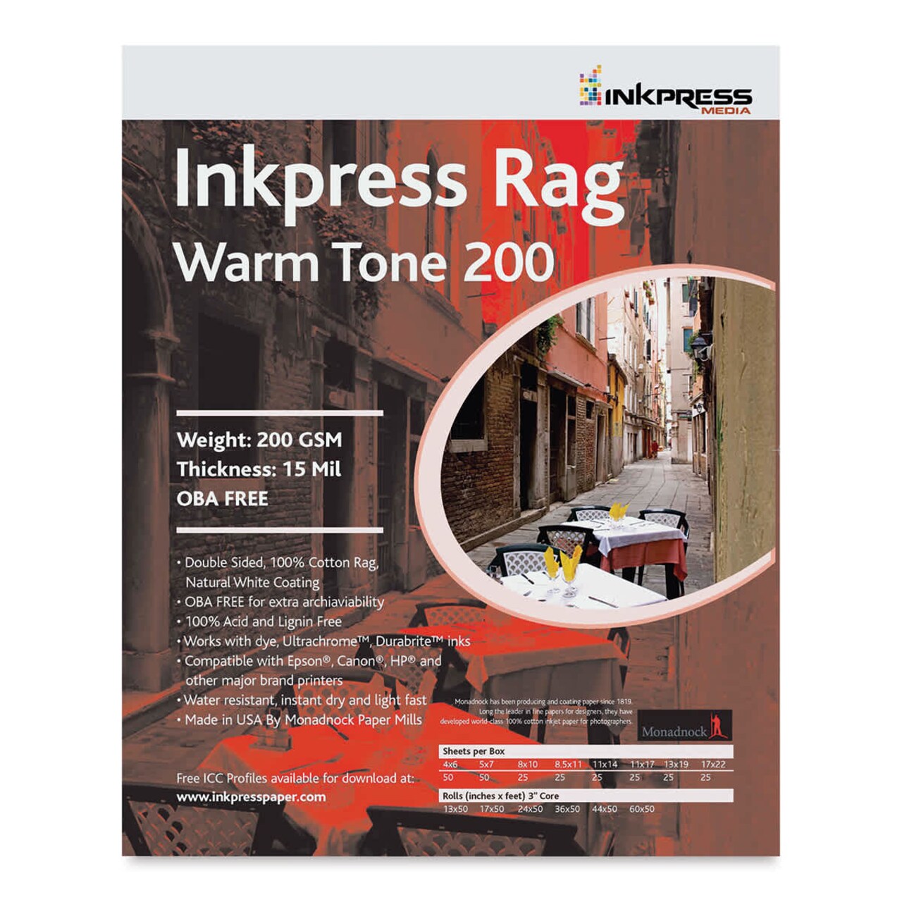 Inkpress Rag Digital Paper - Warm Tone, 200 gsm, 13" x 19", 25 Sheets